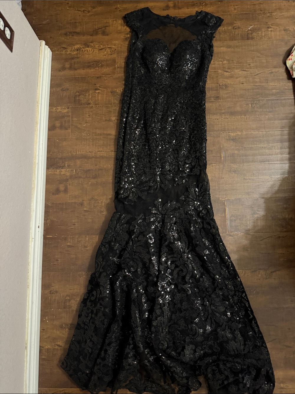 Jovani Black Sequin Lace Mermaid Evening Gown